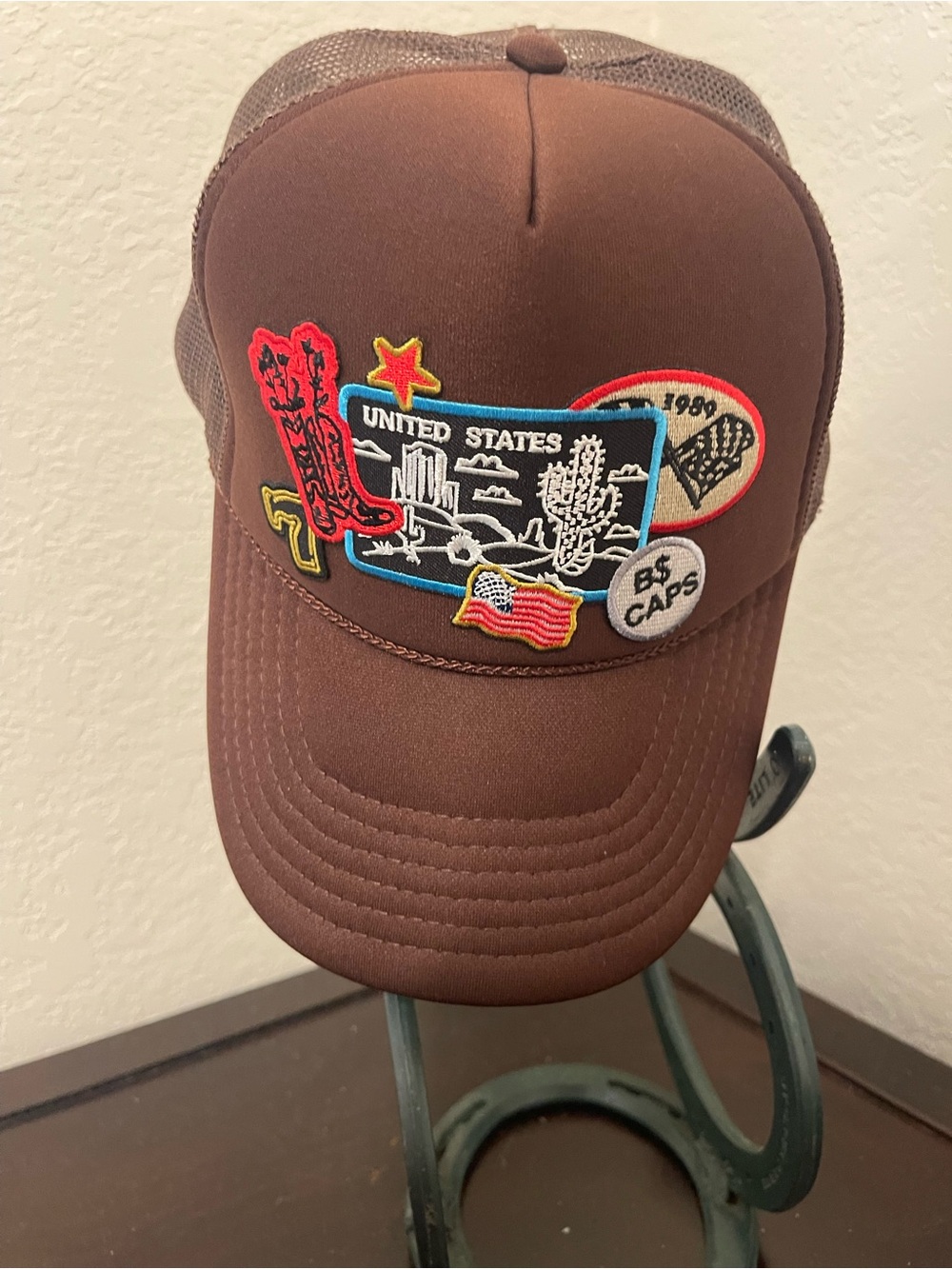 OTTO Brown Patchwork Trucker Cap with USA Patches